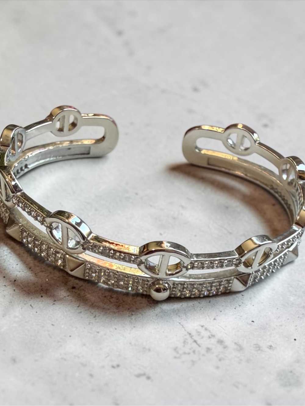 Silver Pavé Crystal Open Cuff Bracelet